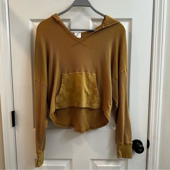 Offline By Aerie Waffle Knit Hoodie Mustard Yellow Size XSmall - Picture 1 of 9